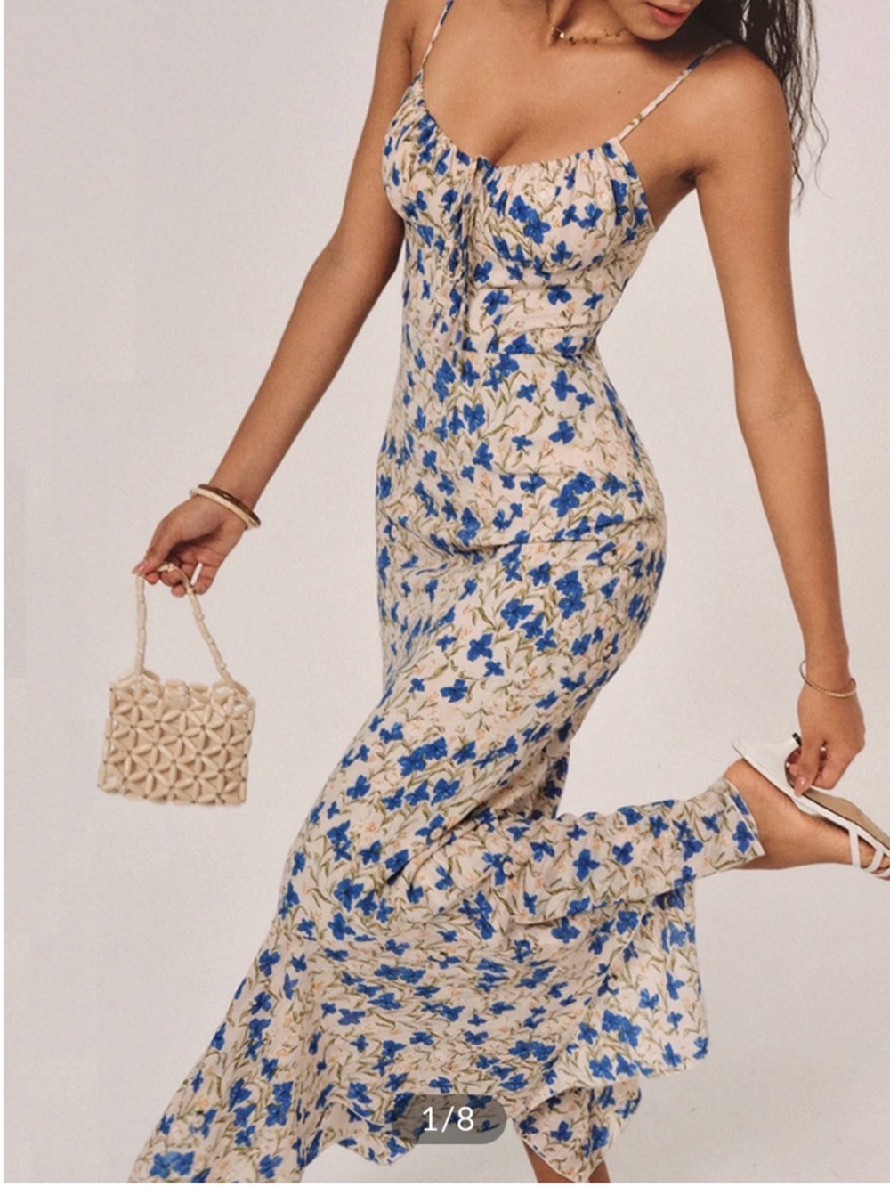 Commense Cream Maxi Dress with Blue Floral Print
